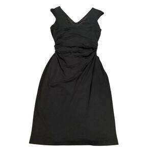 David Meister ruched waist Bodycon simple black mini Dress V Neck Sleeveless 6
